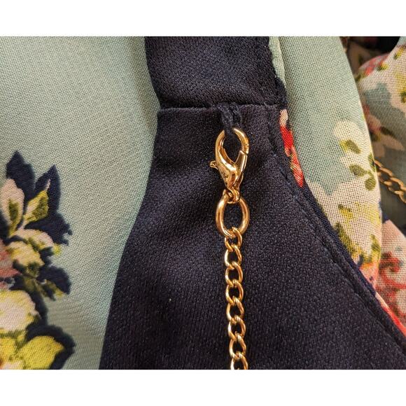 New A Byer Shift Dress Sz Large Midi Sleeveless Flowy Floral Boho Chevron Stripe - Picture 8 of 12